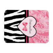 Magnet Flexible Tendance rose et noir Zèbre motif Bow et nom (Horizontal)