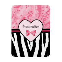 Tendance rose et noir Zèbre motif Bow et nom