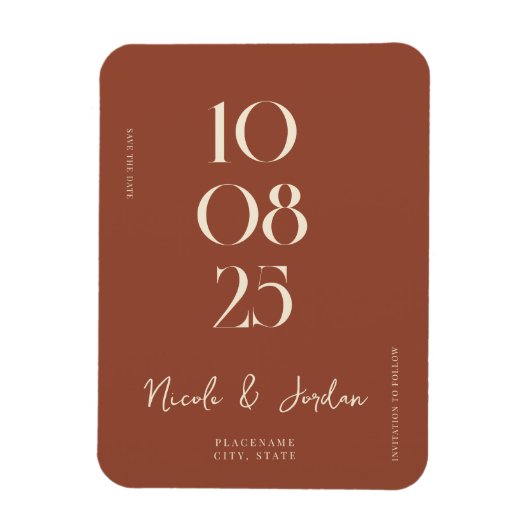Magnet Flexible Terracotta moderne Simple Chic Enregistrer la date (Vertical)
