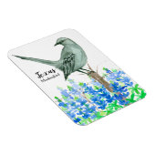 Magnet Flexible Texas Souvenir Bluebonnets Fleurs Mockingbird (Côté Droit)