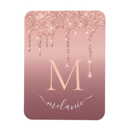 Magnet Flexible Texte de nom de monogramme rose doré paillettes sc (Vertical)