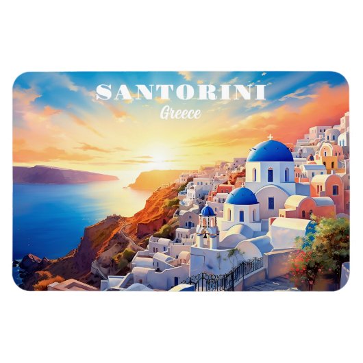 Magnet Flexible Texte personnalisé Coucher de soleil Santorin Grèc (Horizontal)