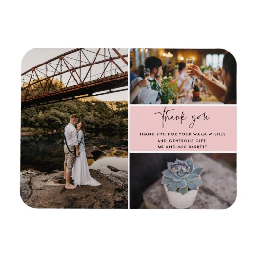 Magnet Flexible Thank You Pink Photo Collage Wedding (Horizontal)
