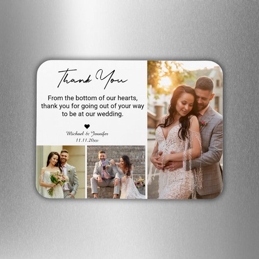 Magnet Flexible thank you wedding 3 photos collage modern chic