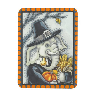 MAGNET FLEXIBLE THANKSGIVING PACHYDERM, THANKFUL PILGRIM ELEPHANT