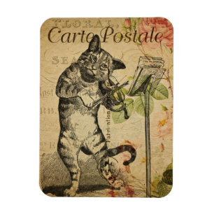 Magnet Flexible Thème de chat Vintage  Carte postale  Cat & Fiddle