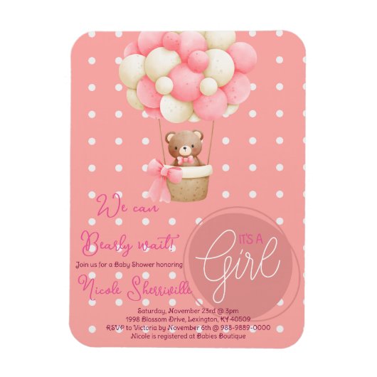 Magnet Flexible Thème de l'ours Peach Baby shower de ballon à air (Vertical)