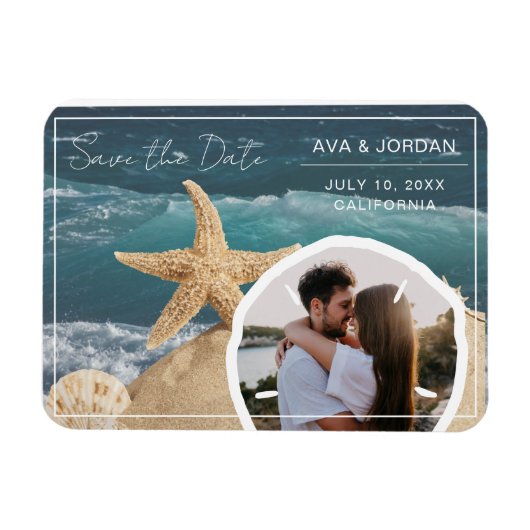 Magnet Flexible Thème de plage Enregistrer la date Photo Mariage (Horizontal)