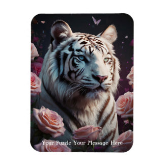 Magnet Flexible Tigre assis dans un jardin de roses roses