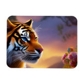 Magnet Flexible Tigre aux yeux bleus et fleurs roses (Horizontal)