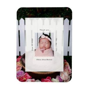 Magnet Flexible Timbre Moderne Photo Naissance Bébé Merci