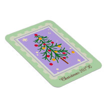 Timbres Noël Arbre Carte de vacances violet & vert