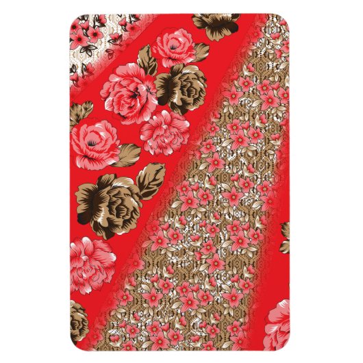 Magnet Flexible Tissu rouge éclatant avec floral complexe et (Vertical)