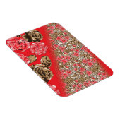 Magnet Flexible Tissu rouge éclatant avec floral complexe et (Côté Droit)