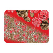 Magnet Flexible Tissu rouge éclatant avec floral complexe et (Horizontal)