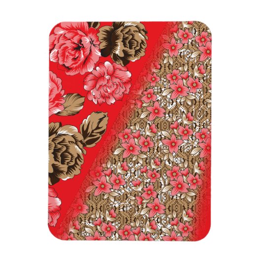 Magnet Flexible Tissu rouge éclatant avec floral complexe et (Vertical)