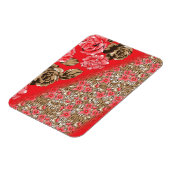 Magnet Flexible Tissu rouge éclatant avec floral complexe et (Côté Gauche)