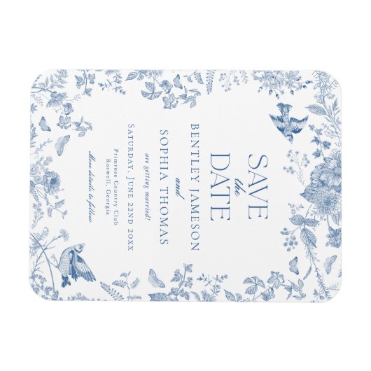 Magnet Flexible Toile de Jouy Bleue Florale Française Enregistrez (Horizontal)