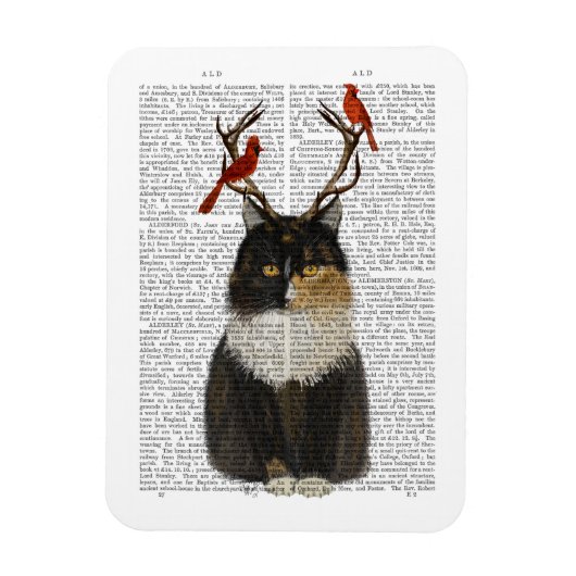 Magnet Flexible Tortoiseshell Cat with Antlers and Red Birds (Vertical)