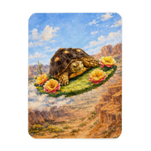 Magnet Flexible Tortue à l'aquarelle volant sur un coussin de cact