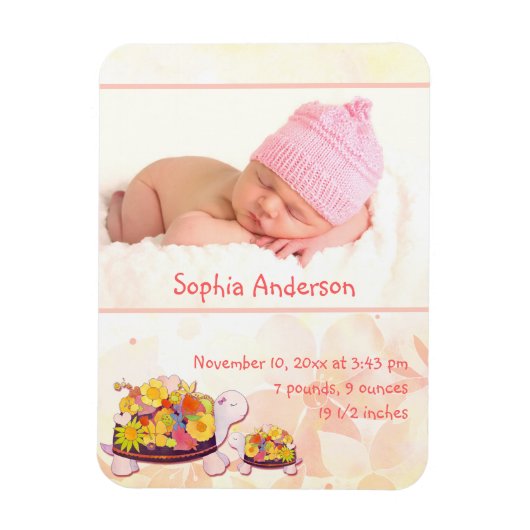 Magnet Flexible Tortue Faire-part de naissance fille bébé (Vertical)
