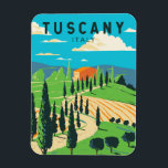 Magnet Flexible Toscane Italie Vignoble Voyage Art Vintage<br><div class="desc">Design d'art vectoriel toscan. Sa capitale,  Florence,  abrite l'art et l'architecture de la Renaissance parmi les plus reconnaissables au monde,  dont la statue "David" de Michel-Ange.</div>
