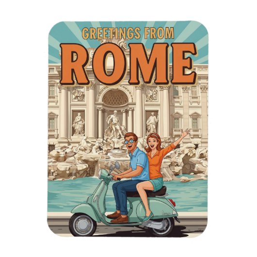 Magnet Flexible Tourists on Vespa in Rome Italy Postcard (Vertical)