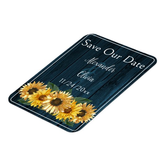 Magnet Flexible Tournesol Bleu Rustique Enregistrer l'aimant Date (Côté Gauche)