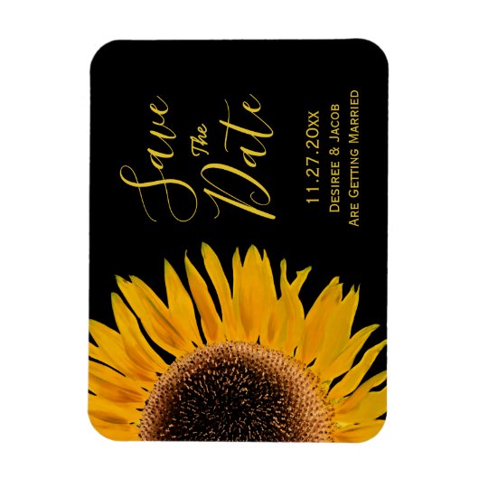Magnet Flexible Tournesol Jaune Rustique Noir Enregistrer La Date (Vertical)