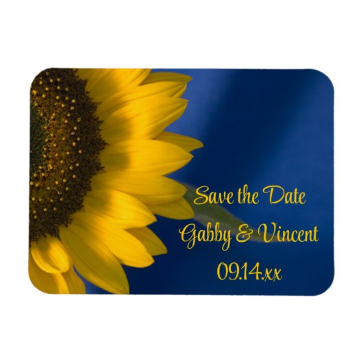 Magnet Flexible Tournesol jaune sur mariage bleu Enregistrer la da (Horizontal)
