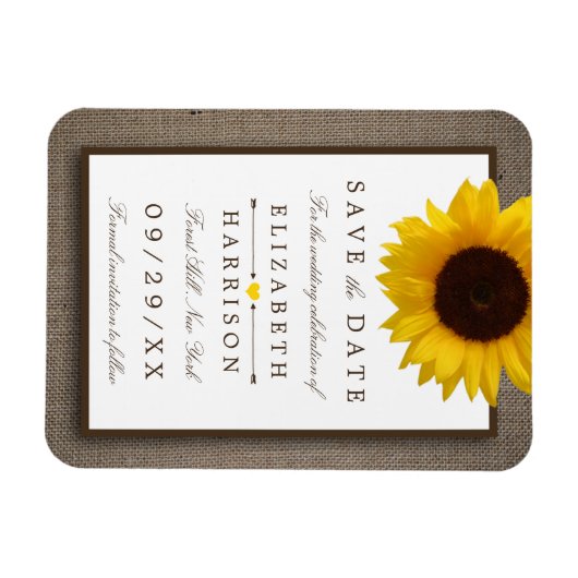 Magnet Flexible Tournesol Rustique Sur Burlap Enregistrer La Date (Horizontal)