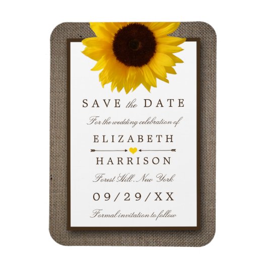 Magnet Flexible Tournesol Rustique Sur Burlap Enregistrer La Date (Vertical)