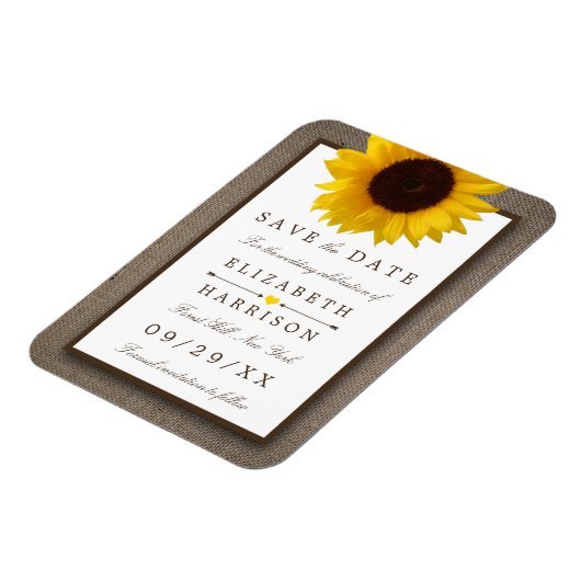 Magnet Flexible Tournesol Rustique Sur Burlap Enregistrer La Date (Côté Gauche)