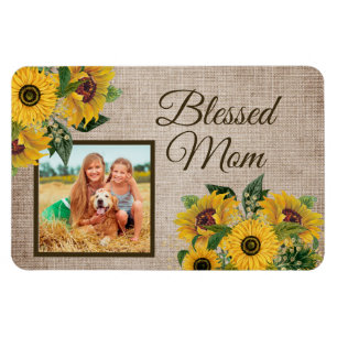 Magnet Flexible Tournesols en toile de jute rustique Maman bénie P