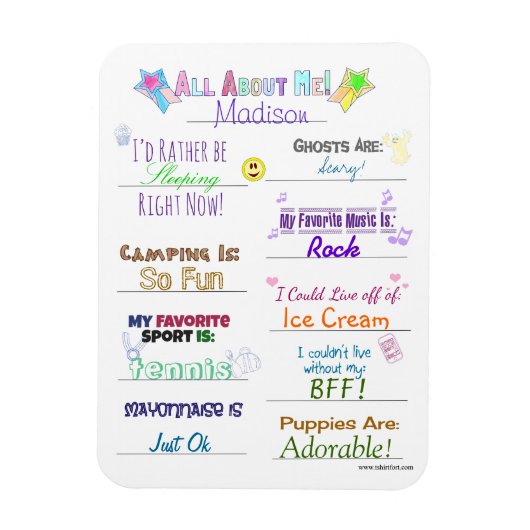 Magnet Flexible Tout sur moi Personnalisable Personnalité Amusant (Vertical)
