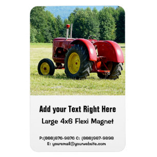 Magnet Flexible Tracteur rouge et jaune antique dans le domaine