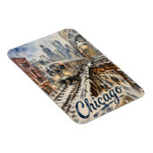 Magnet Flexible Train de la Chicago El dans la neige d'hiver (Côté Droit)