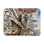 Magnet Flexible Train de la Chicago El dans la neige d'hiver (Horizontal)