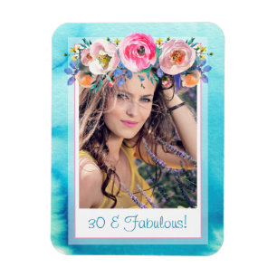 Magnet Flexible Trente et fabuleux Modèle photo Floral Bleu
