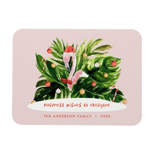 Magnet Flexible Tropical Christmas modern palm botanical Flamingo  (Horizontal)