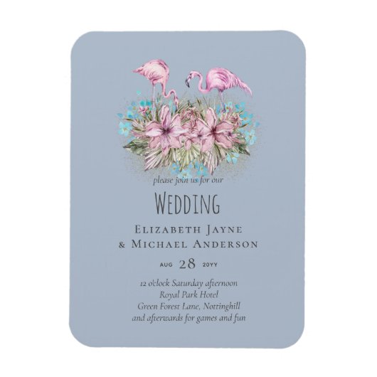 Magnet Flexible Tropical Flamingos Wedding (Vertical)