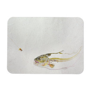 Magnet Flexible Truite chassant la mouche d'un pêcheur