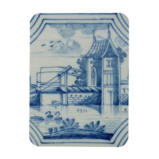 Magnet Flexible Tuile de Delft montrant un pont-levis au-dessus d' (Vertical)