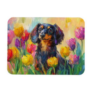 Magnet Flexible Tulipes colorées Dachshund mignonne Peinture