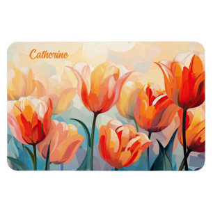 Magnet Flexible Tulipes d'aquarelle de nom personnalisé