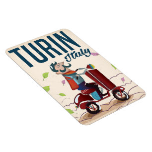 Magnet Flexible Turin Italie Caricature vintage affiche de voyage