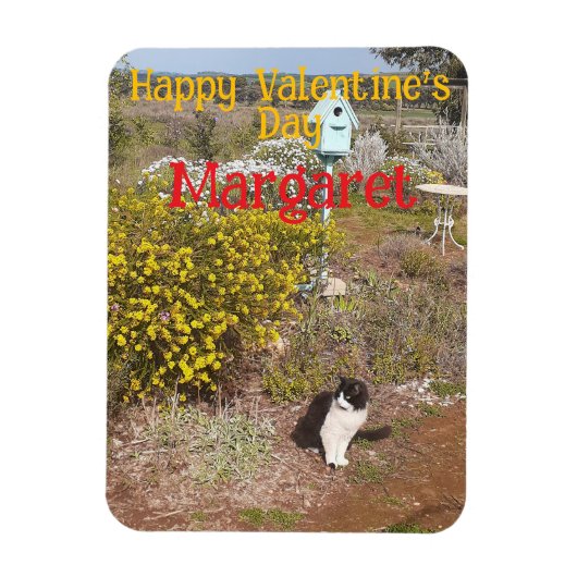 Magnet Flexible Tuxedo Cat Cute Red Yellow Valentines Wifes Name (Vertical)