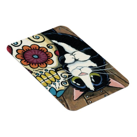 Magnet Flexible Tuxedo Cat et crâne de sucre Illustration (Côté Droit)