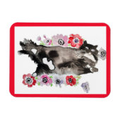 Magnet Flexible Tuxedo Chat Cute Jolie Fleurs Chats Aquarelle (Horizontal)