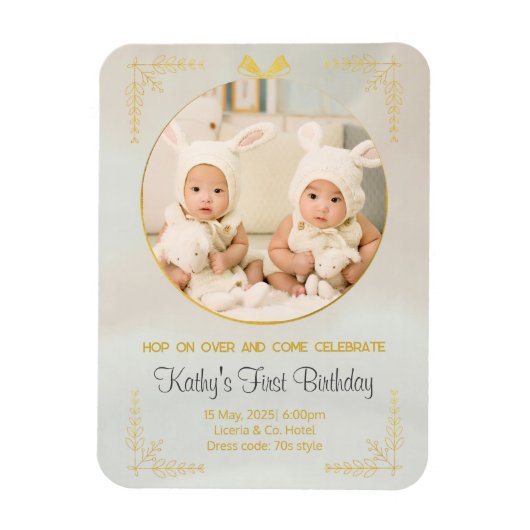 Magnet Flexible twins 1er anniversaire invitations (Vertical)